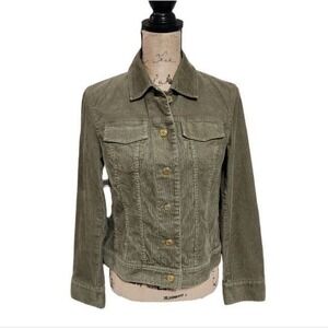 Talbots Olive Green Corduroy Jacket Collared Button Down Casual Comfort Utility‎